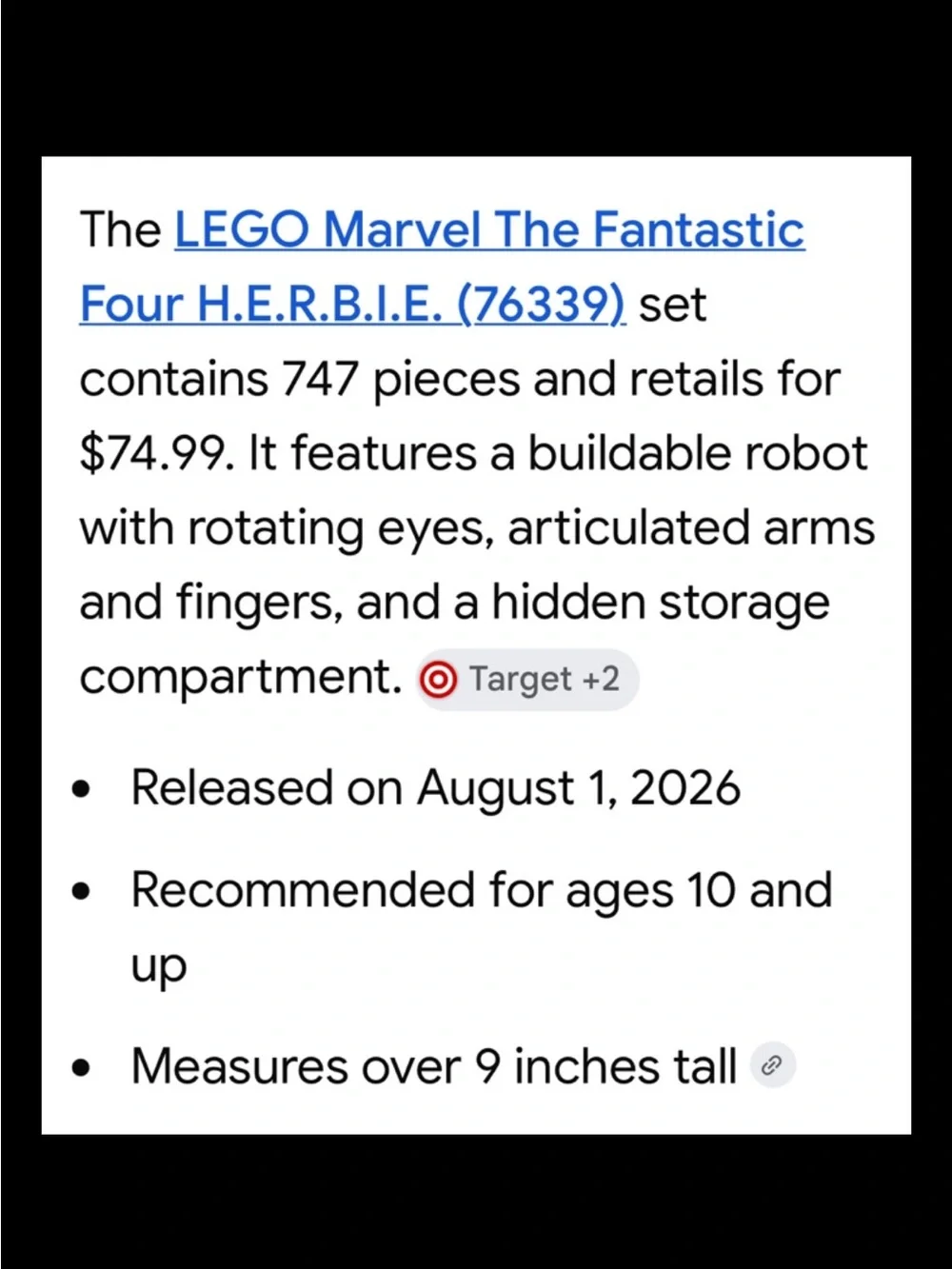 LEGO Marvel The Fantastic Four H.E.R.B.I.E. 76339 747Pcs 10+ NIP
